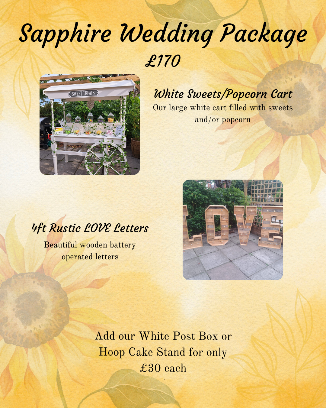 Sapphire Wedding Package £170 (£50 deposit)