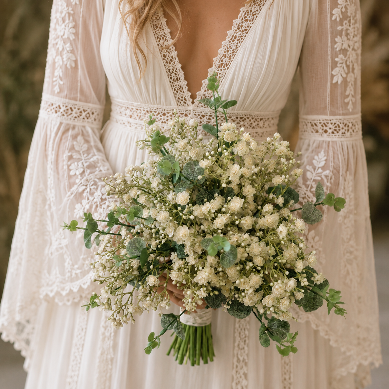 Ivory gypsophila & eucalyptus Bridal Bouquet