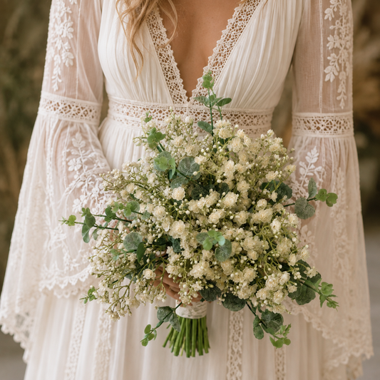 Ivory gypsophila & eucalyptus Bridal Bouquet