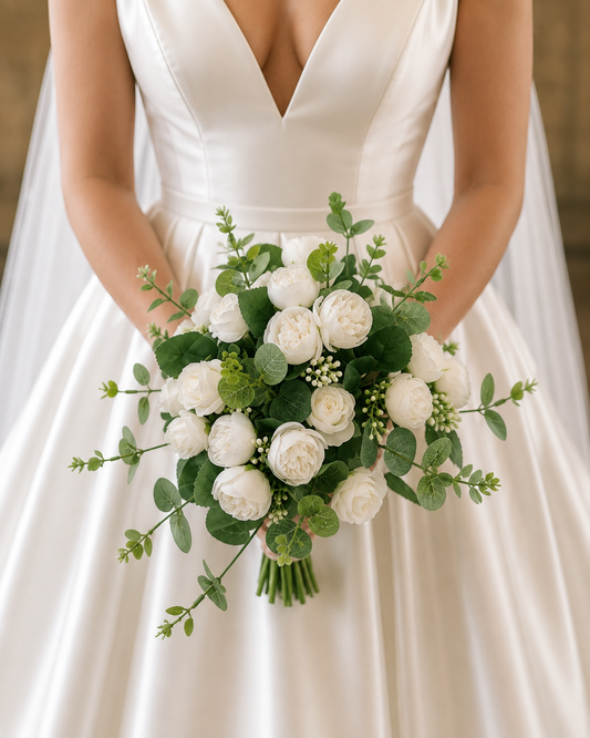 White Mini Peony & Rose Bridal Bouquet