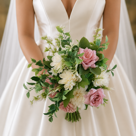 Vintage blush rose & dahlia Bridal Bouquet